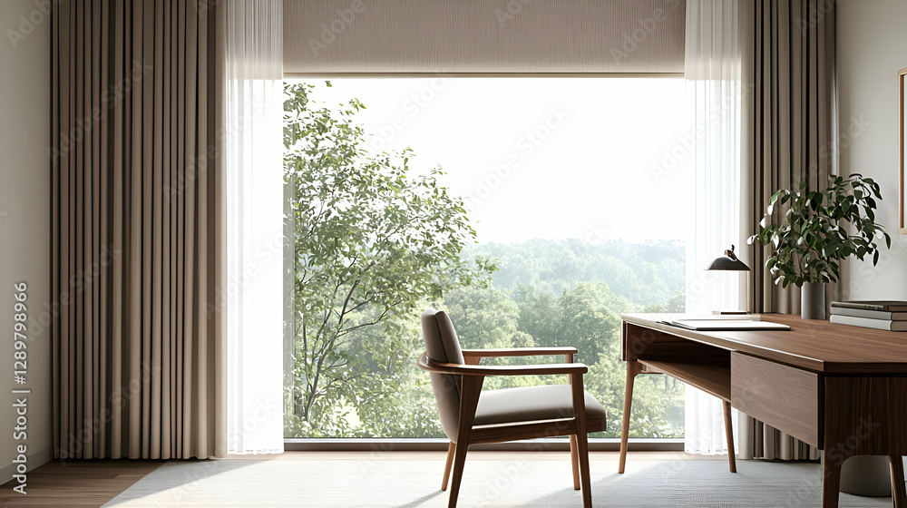 Fototapeta premium Modern Home Office with Natural Light and Serene View