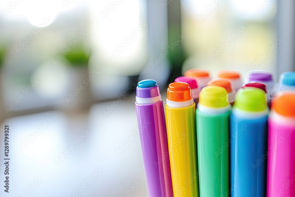 Vibrant Picture of Desk Copy Space with Colorful Markers Vibrant Picture of Desk Copy Space with Colorful Markers