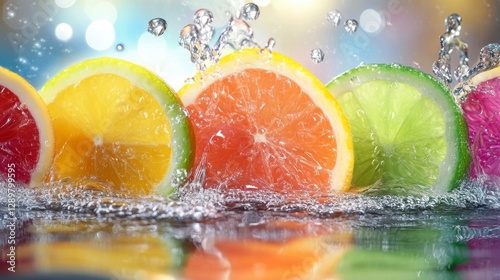 Citrus Splash: Vibrant Fruit Slices in Refreshing Water