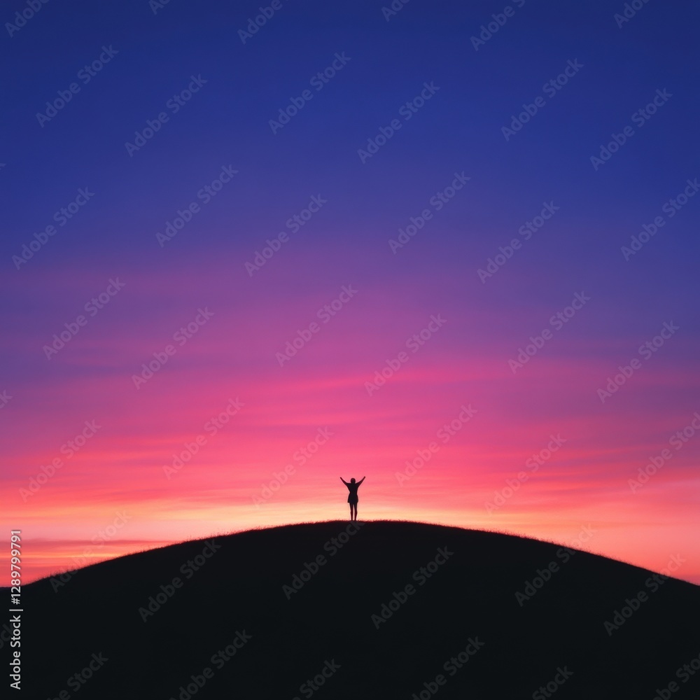 Silhouette of Person on Hilltop at Sunset Silhouette of Person on Hilltop at Sunset