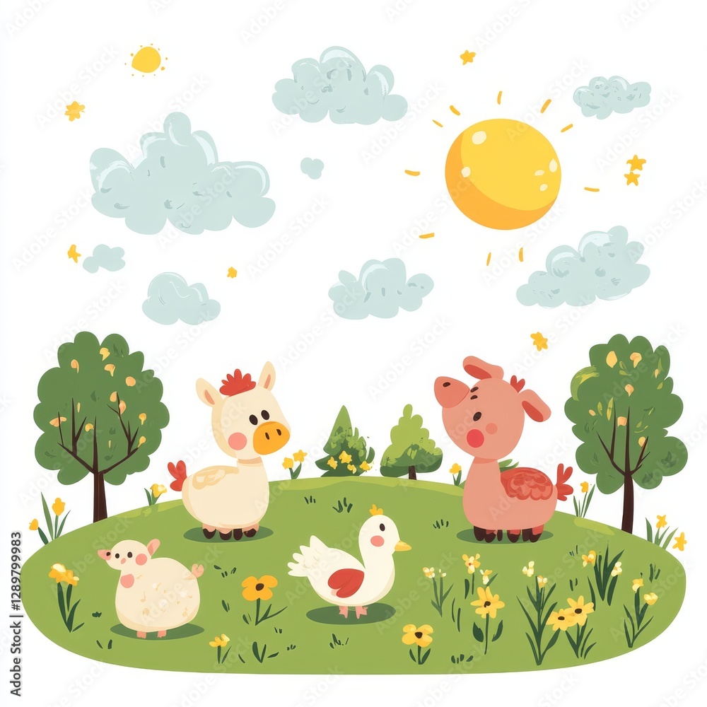 Naklejka premium Cute Animal Vector Illustration with Sunny Outdoor Background