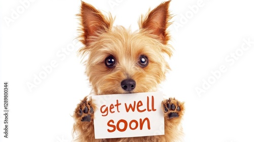 Cute Dog Holding 'Get Well Soon' Sign - Best Wishes