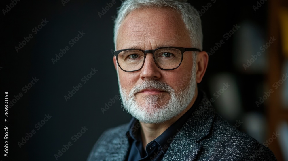 Serious Grey-haired Man with Beard and Glasses for Commercial Use Serious Grey-haired Man with Beard and Glasses for Commercial Use