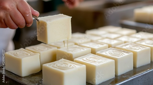 A close-up of a bar of soap that looks like cheese or butter photo