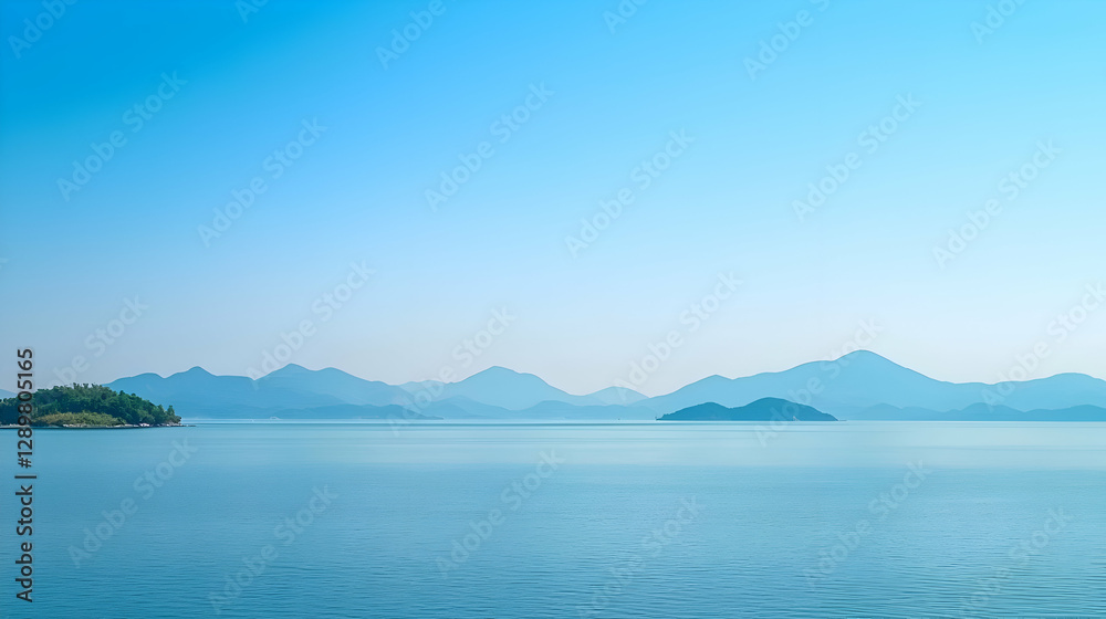 Serene Blue Lake Mountain Landscape Under Clear Sky Serene Blue Lake Mountain Landscape Under Clear Sky