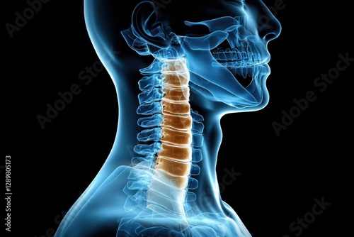 X-ray View of Human Neck Laryngopharynx and Hypopharynx Anatomical 3D Rendering Male Body Contours photo