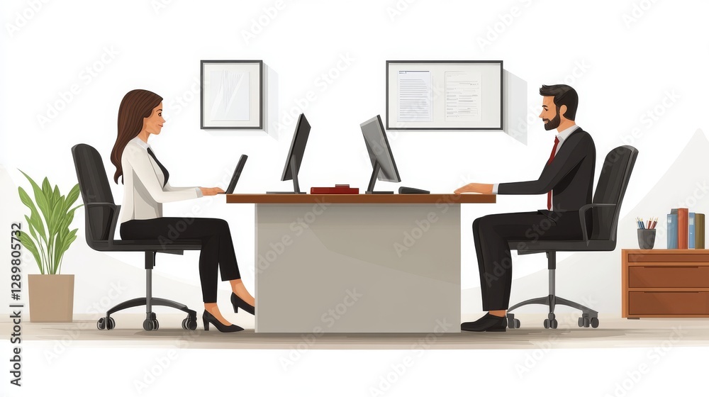 Employee Working in Modern Office with Flat Design Vector Illustration Employee Working in Modern Office with Flat Design Vector Illustration