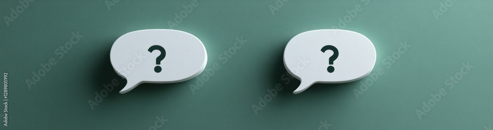 Minimalist Speech Bubbles with Question Marks on Soft Green Background for Business Support Concept Minimalist Speech Bubbles with Question Marks on Soft Green Background for Business Support Concept