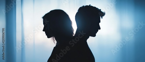 silhouette of a man and woman standing back to back