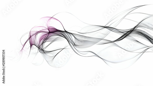 Abstract Flowing Grey and Purple Waves on White Background