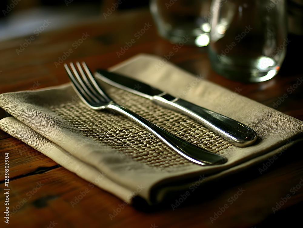 Elegant Table Setting Photo: Silverware on Linen Elegant Table Setting Photo: Silverware on Linen