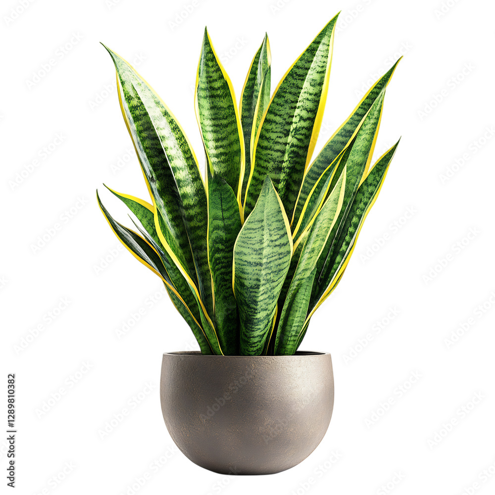 A Lush Snake Plant with Upright Sword Shaped Leaves Isolated on Transparent Background