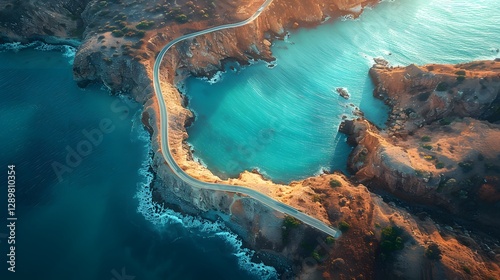 Dramatic aerial shots of rolling desert roads, cars running endlessly through golden dunes under the hot midday sun. Heat waves distort the air, creating a surreal mirage effect