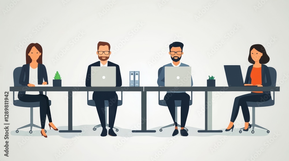 Fototapeta premium Professionals Working in Modern Office with Flat Design Style