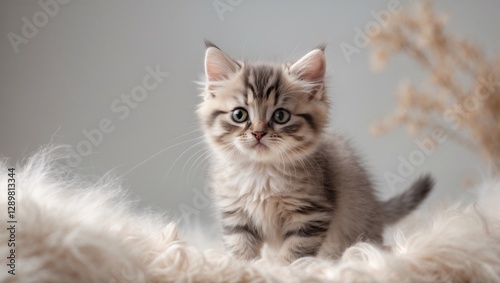 Cozy Gray Tabby Kitten on Fur - Adorable Pet Scene