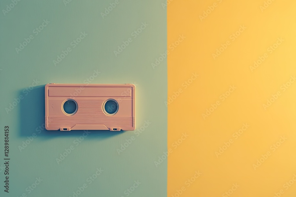 High Quality Picture of Retro Cassette Tape on Pastel Color Background,Minimal Style High Quality Picture of Retro Cassette Tape on Pastel Color Background,Minimal Style