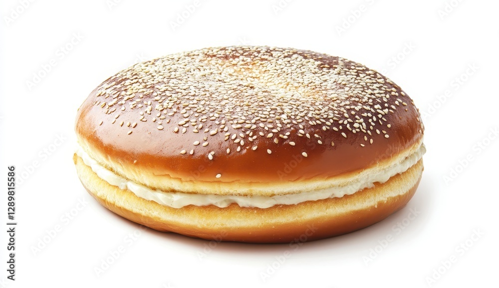 Delicious Round Bun with Cream Filling and Sesame Seed Topping Delicious Round Bun with Cream Filling and Sesame Seed Topping
