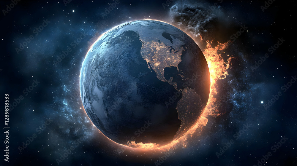 Obraz premium Burning Planet 3D Illustration