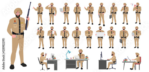 
Police Officer Character Design Model Sheet. Man, Character design. Front, side, back view and explainer animation poses. Character set with lip sync and Walk cycle animation sequences.
