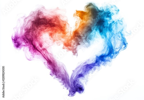 Colorful Smoke Heart Shape on White Background with Vibrant Hues