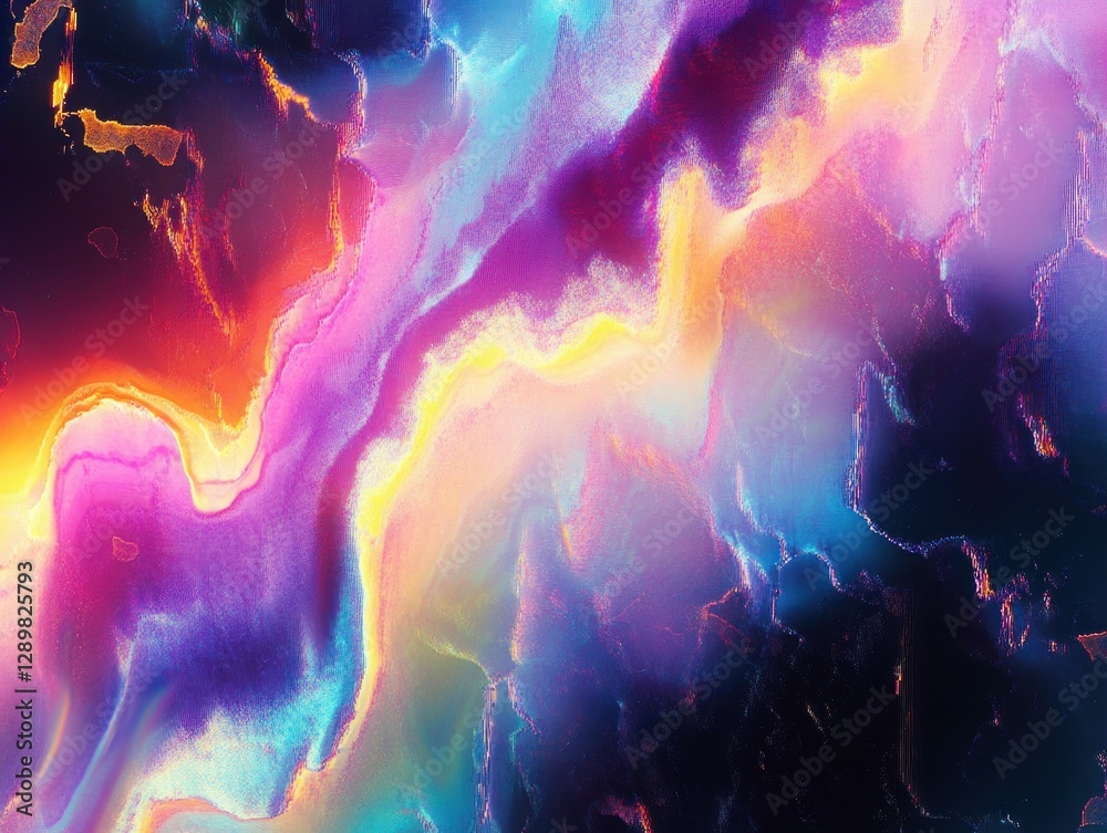 Fototapeta premium Abstract Glitch Art Colorful Background with Fluid Shapes and Neon Lighting