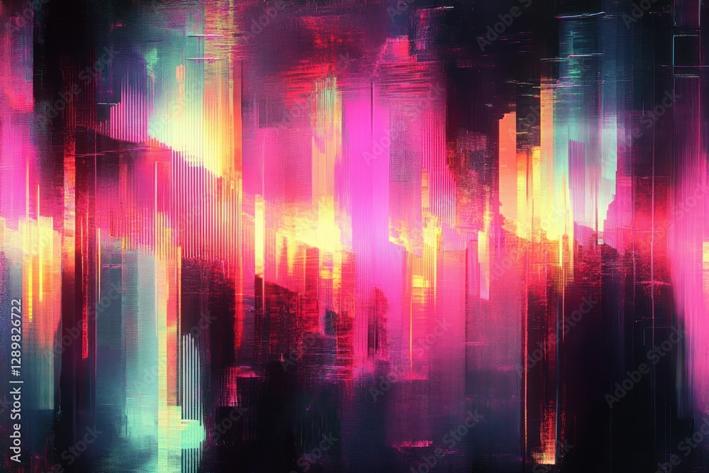 Fototapeta premium Vibrant Abstract Glitch Art Background with Neon Colors and Dynamic Patterns