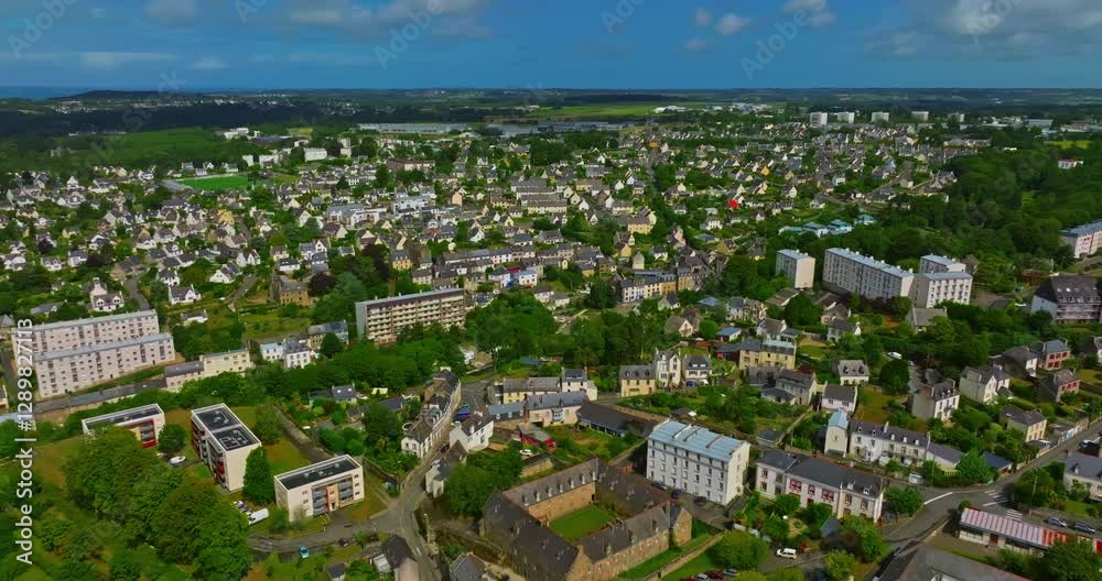 A drone view over bridge Morlaix. Aerial view of the city of Morlaix in France. Finistere department, Brittany in France A drone view over bridge Morlaix. Aerial view of the city of Morlaix in France. Finistere department, Brittany in France