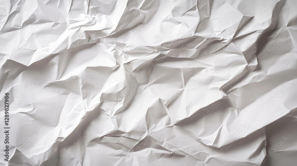 Obraz premium A close-up of a crumpled white paper sheet with visible creases and wrinkles, isolated on a white background, symbolizing waste and imperfection.