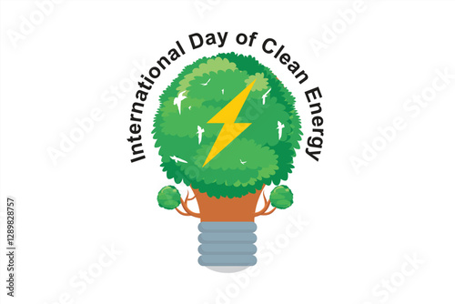 International Day of Clean Energy. Vector light bulb with tree inside. Illustration of environmentally friendly energy from nature