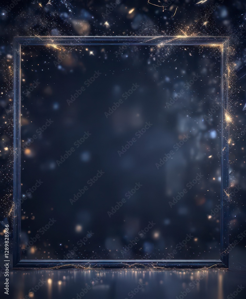 Obraz premium Sparkling bokeh effect in a dark blue frame with twinkling stars, mystique, twinkle