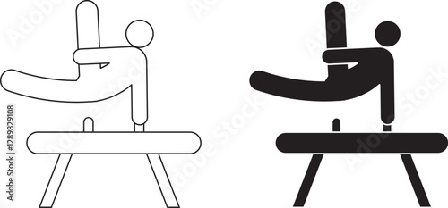 gymnast on pommel horse icon set