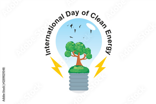 International Day of Clean Energy. Vector light bulb with tree inside. Illustration of environmentally friendly energy from nature