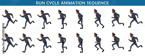 
Police Officer Character Design Model Sheet. Man, Character design. Front, side, back view and explainer animation poses. Character set with lip sync and Walk cycle animation sequences.
