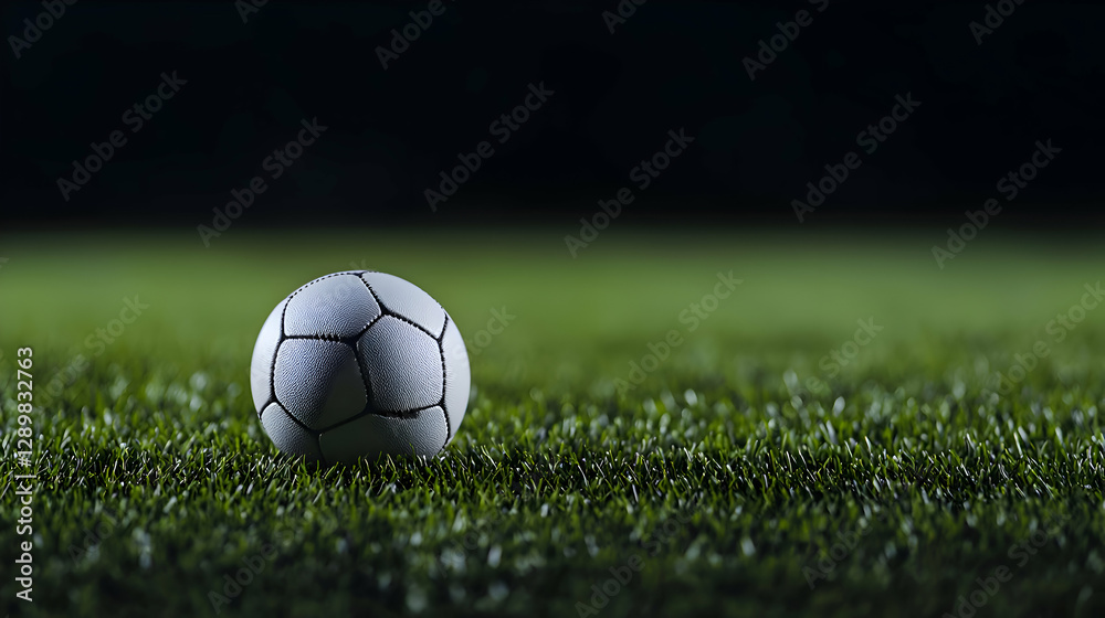 Obraz premium White Soccer Ball on Green Grass at Night