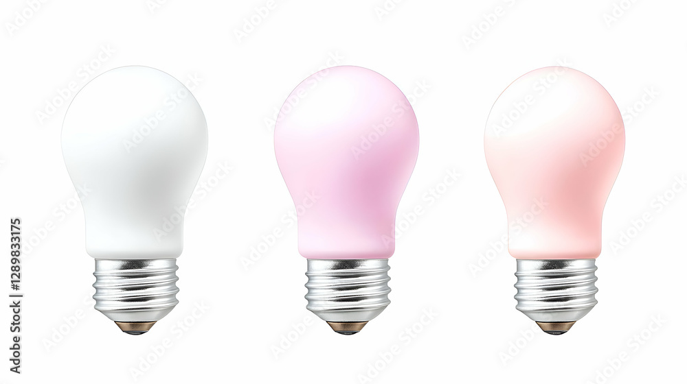 Three Pastel Lightbulbs on White Background Three Pastel Lightbulbs on White Background