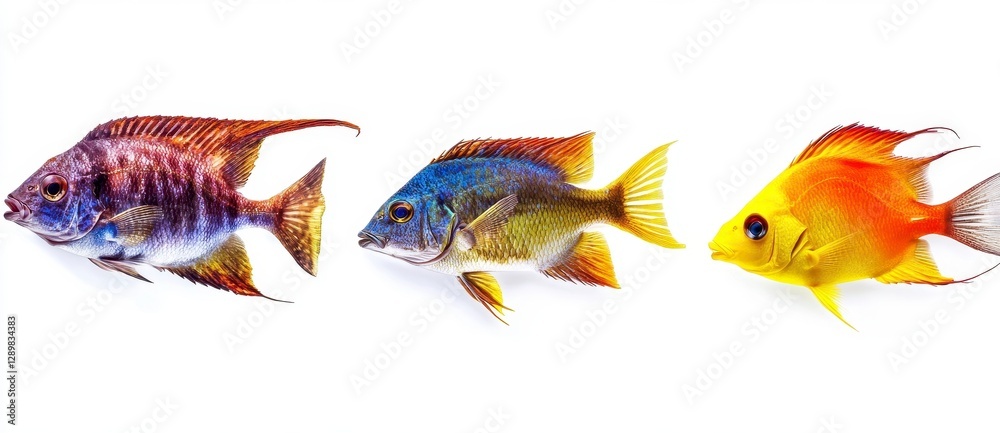Naklejka premium Vibrant Freshwater Fish Display on White Background for Nature Lovers