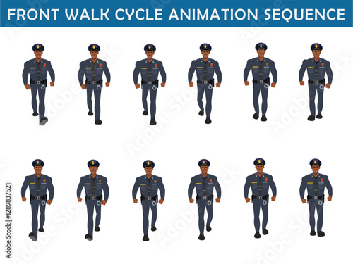 
Police Officer Character Design Model Sheet. Man, Character design. Front, side, back view and explainer animation poses. Character set with lip sync and Walk cycle animation sequences.

