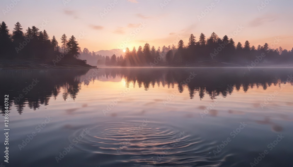 Obraz premium Soft watercolor ripples on a calm lake at dawn, peaceful, lake