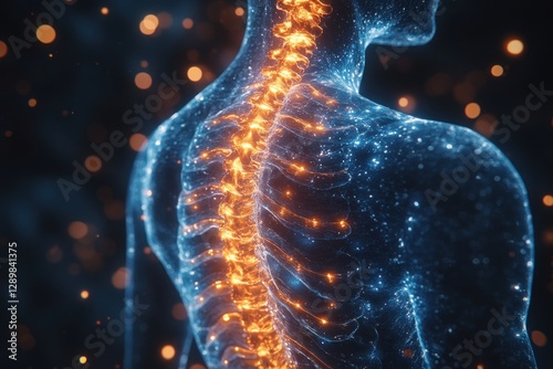 3D Rendering Illustration of Human Spine with Kyphosis Disorder Curvature of Back Anatomical Profile View