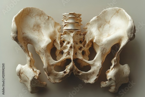 Anatomical Illustration of Human Pelvis with Pubic Symphysis Cartilage, 3D Rendering of Skeleton and Osteology
