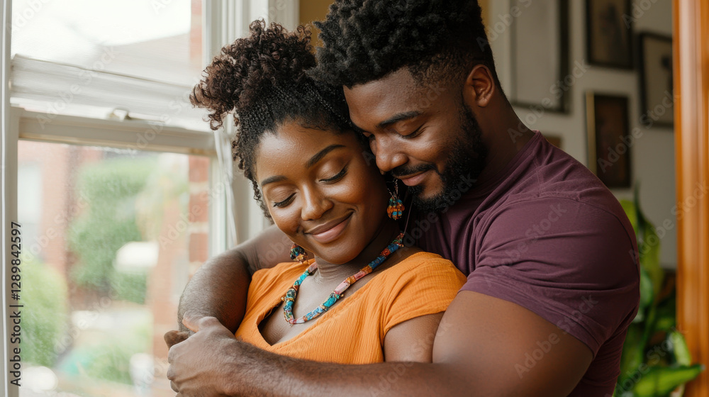 Fototapeta premium couple embracing in moment of love, soft lighting creates warm atmosphere