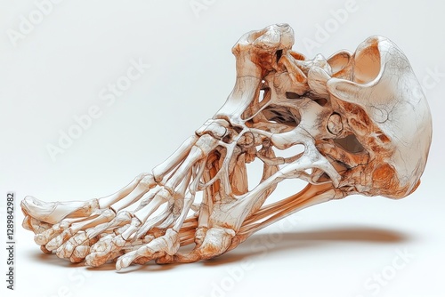 Anatomical Illustration of Human Foot Bones Lateral View Detailed Medical Diagram of Skeleton and Ankle Anatomy 3D Rendering Isolated on White Background