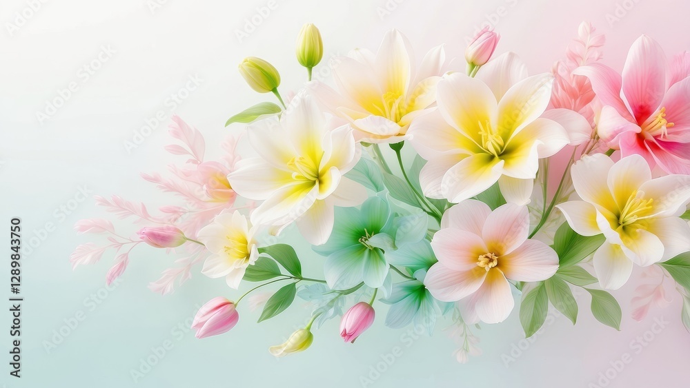 Fototapeta premium Soft pastel flowers in dreamy floral background.