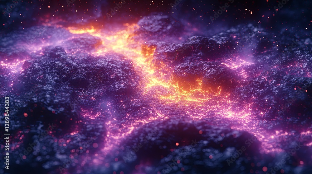 Naklejka premium Glowing blobs within Earth's layers reveal ancient underground structures, showcasing the planet's hidden depths.