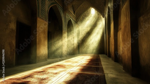 Light Rays Illuminating Historic Interior of Ancient Building photo