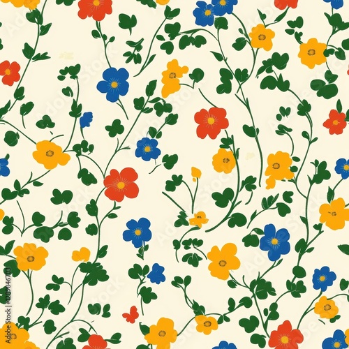 Wallpaper Mural Repetitive colorful flower pattern for Spring theme fabric design. Torontodigital.ca