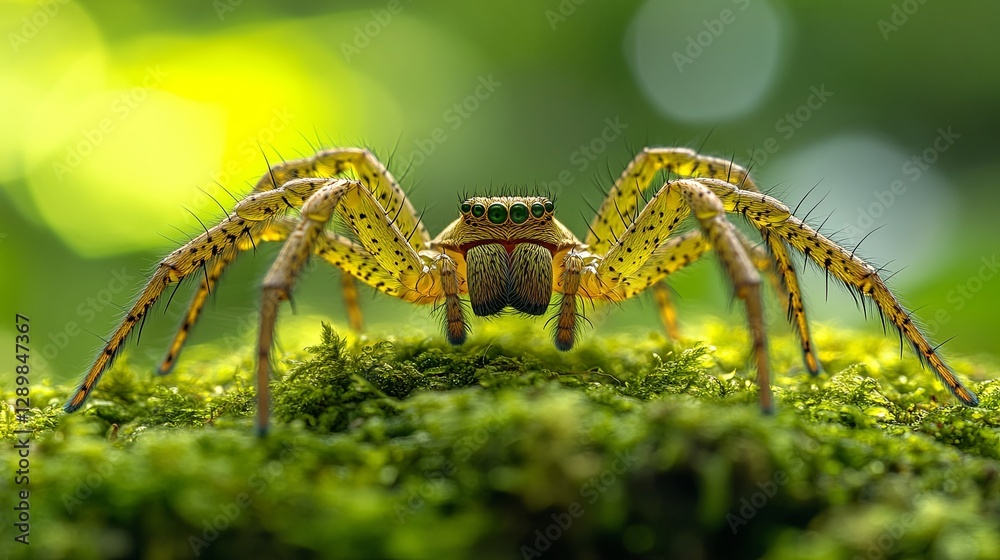 Spider with fungal growth in a forest, symbolizing nature's parasitic control mechanisms. Spider with fungal growth in a forest, symbolizing nature's parasitic control mechanisms.