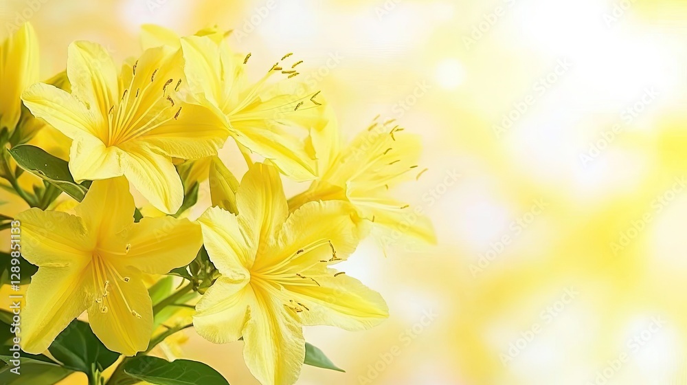 Obraz premium Yellow lilies bouquet, spring garden, sunny day, nature beauty, greeting card