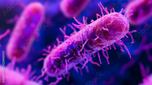 Microscopic bacteria in purple and pink