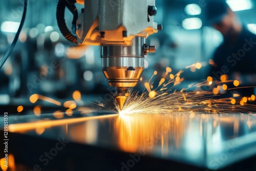 A cuttingedge laser cutter is engraving a metal sheet with bright sparks, demonstrating exceptional precision and accuracy in its advanced manufacturing process, which is quite impressive